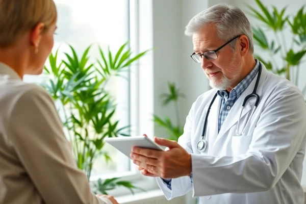 Meet a medical marijuana doctor Philadelphia in a welcoming clinic setting, engaging with a patient.